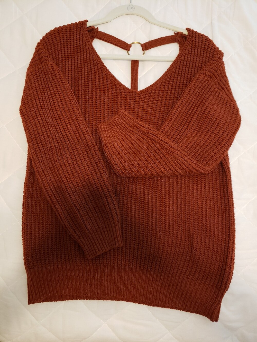 Unique Ribbed Knit Sweater With Fun Details - Cinnamon Color - Picture 7 of 7